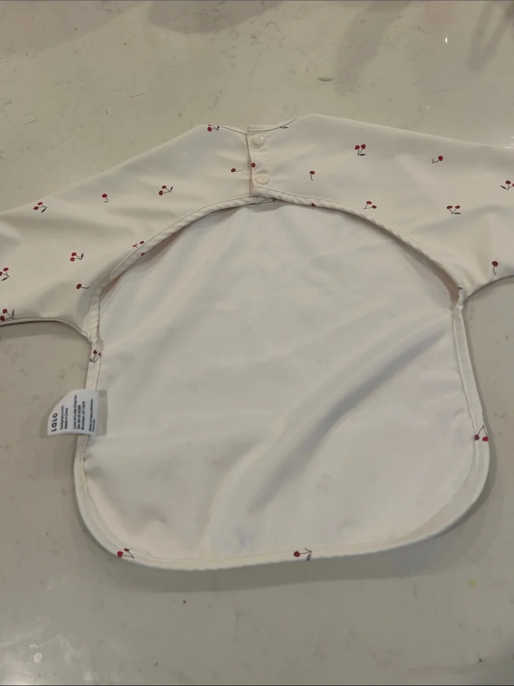 Lala Cream Cherry-Print Long-Sleeve Kids Bib with Pocket